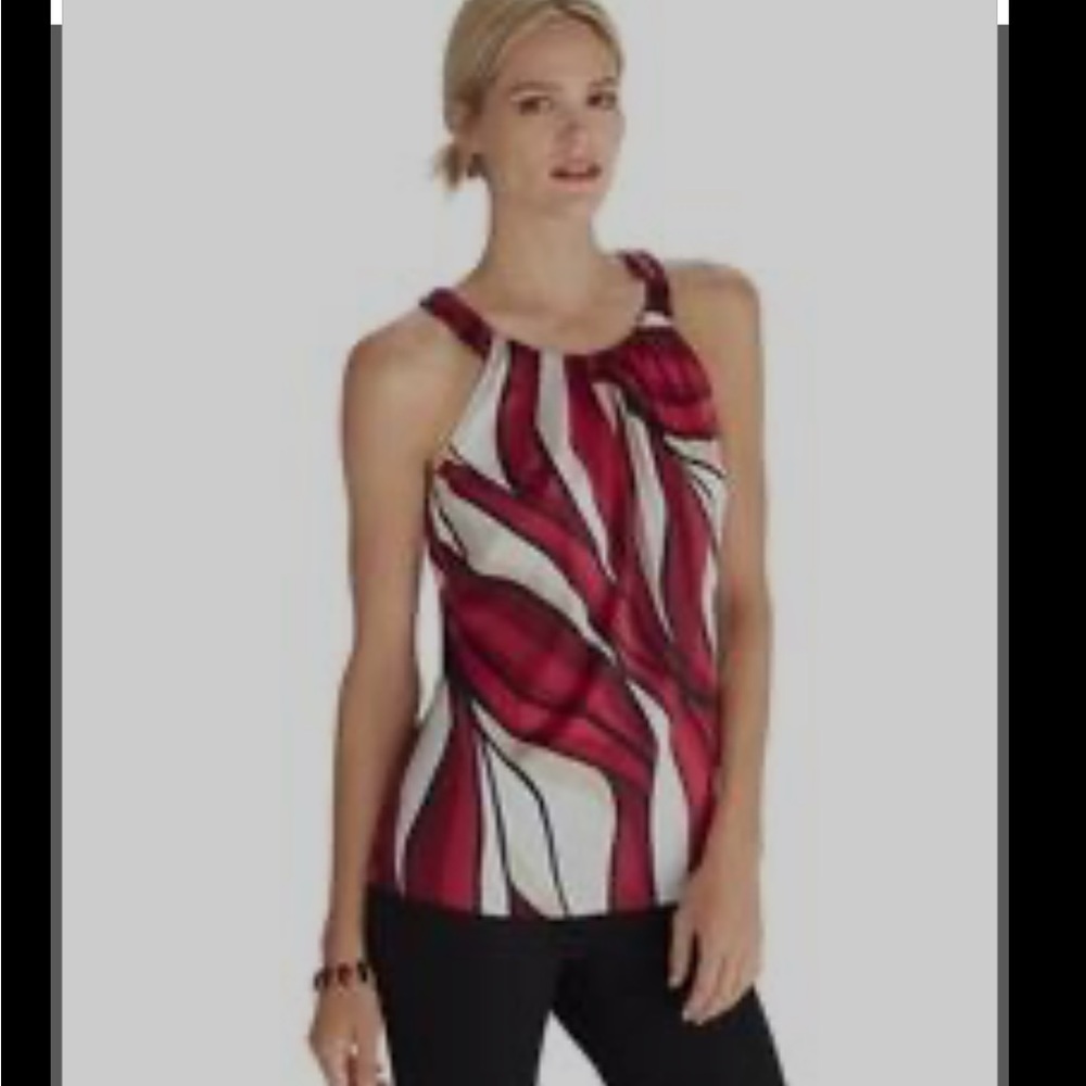 WHBM Sleeveless Printed Keyhole Neckline Top